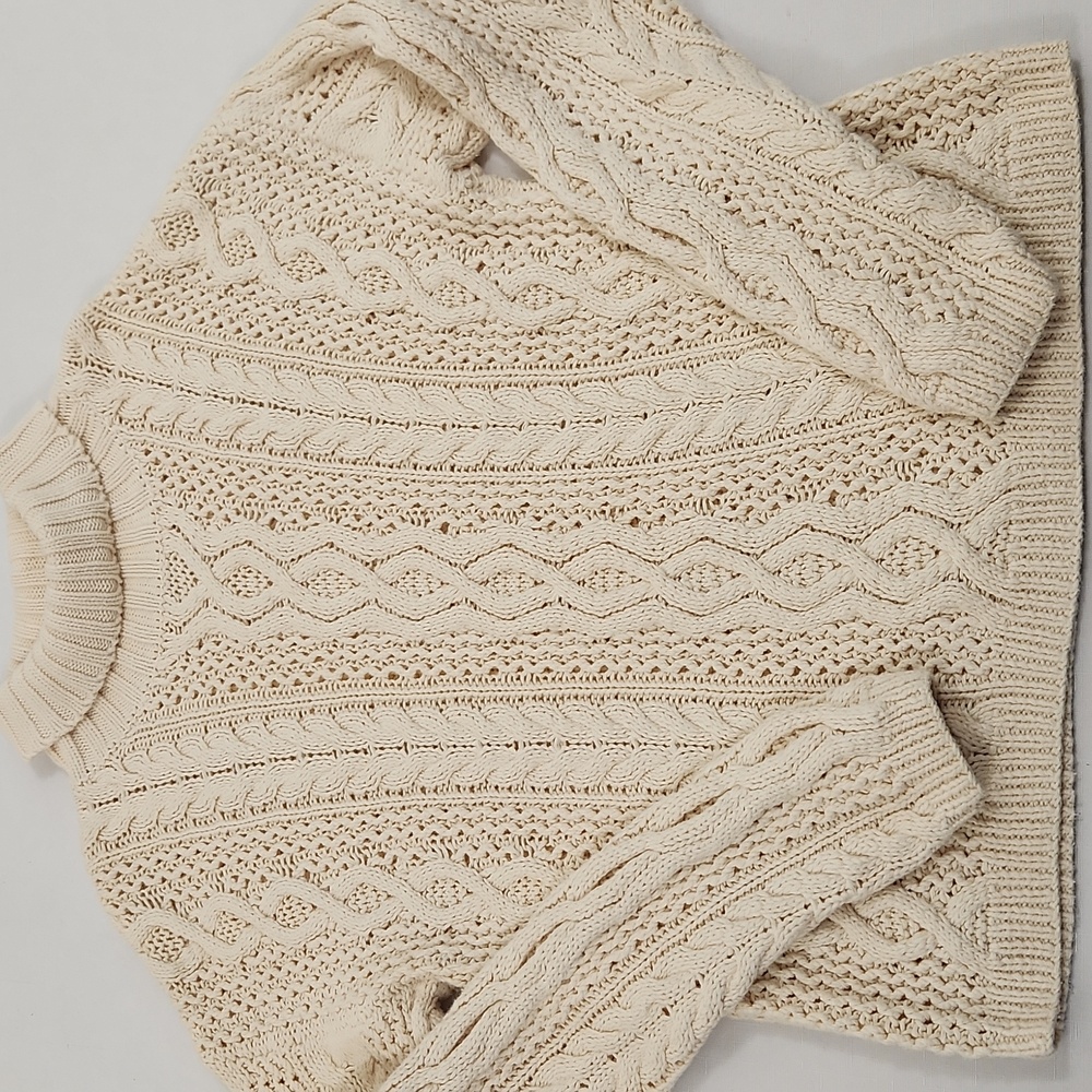 Yorkshire Knitting Co. Cream Turtle Neck Fishermans Vintage Sweater. Size L - Picture 2 of 9